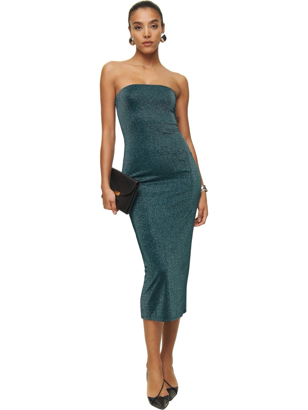 Reformation Ryden Knit Strapless Midi Dress Size Small Green Mermaid Sparkle